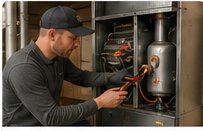 Technician repairing a furnace