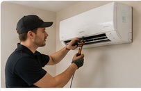 Technician servicing a ductless mini split